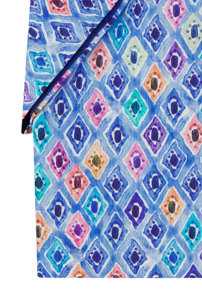 Portofino overhemd korte mouw blauw geprint katoen