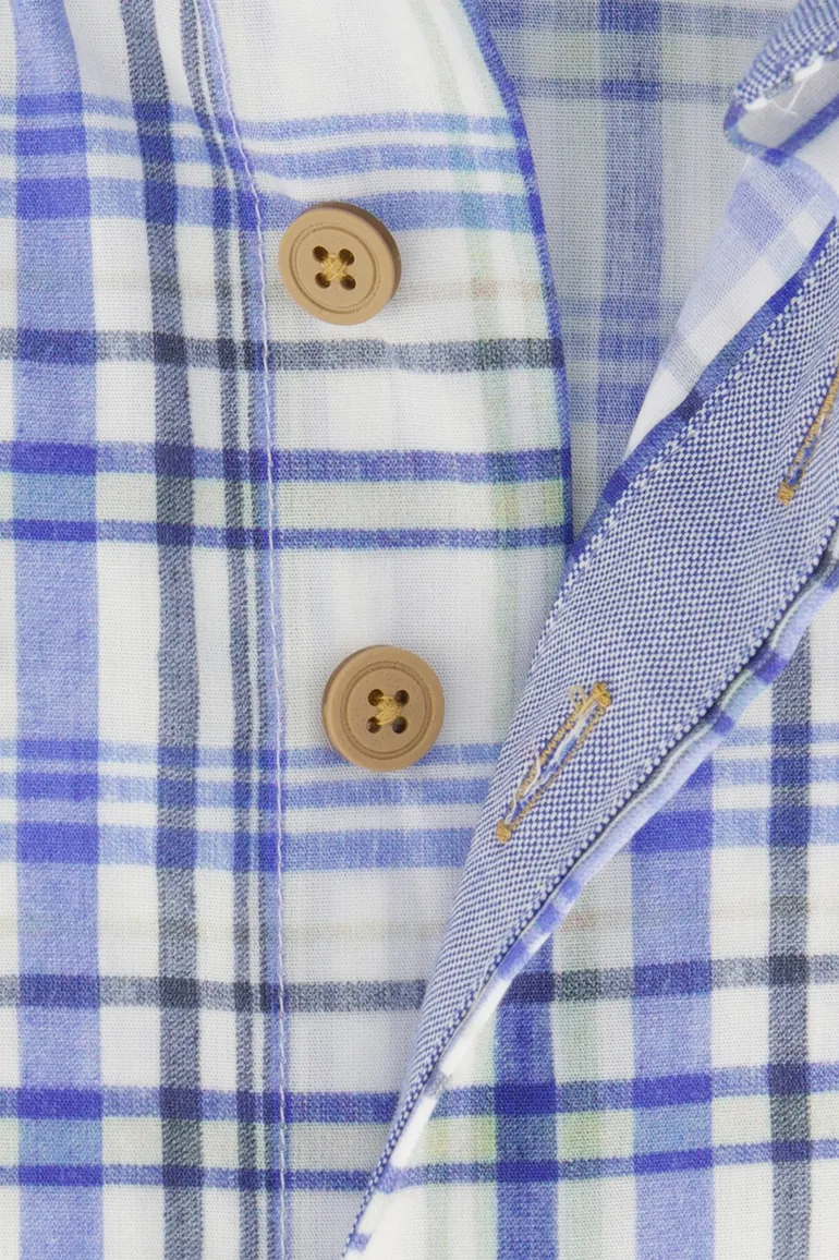Portofino overhemd korte mouw blauw geruit wijde fit