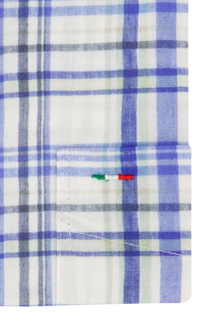 Portofino overhemd korte mouw blauw geruit wijde fit