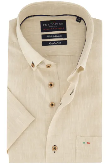 Portofino Regular fit Portofino beige gemêleerd overhemd linnen