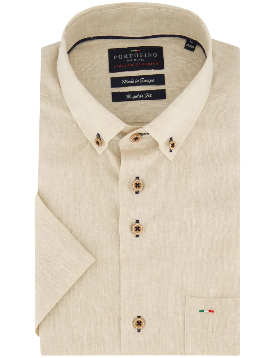 Portofino overhemd korte mouw beige
