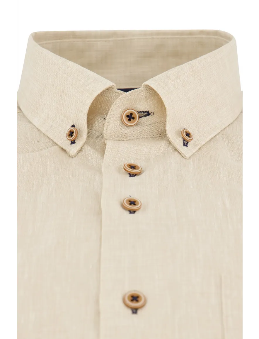Portofino overhemd korte mouw beige