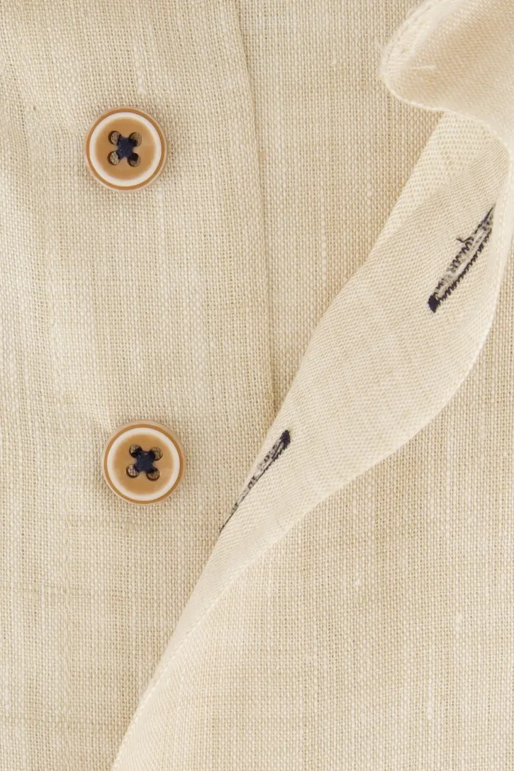 Portofino beige gemêleerd korte mouw regular fit overhemd