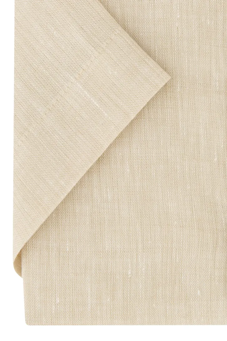 Portofino beige gemêleerd korte mouw regular fit overhemd