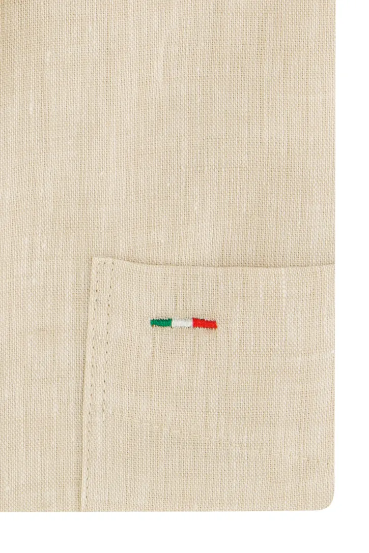 Portofino beige gemêleerd korte mouw regular fit overhemd