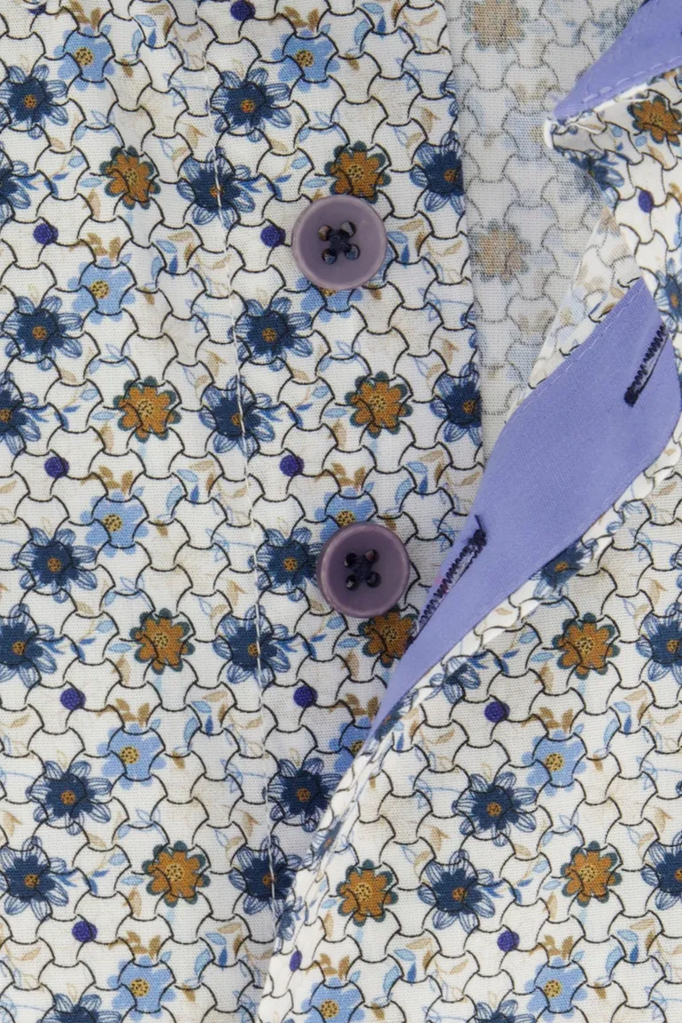 Portofino overhemd korte mouw blauw geprint wijde fit