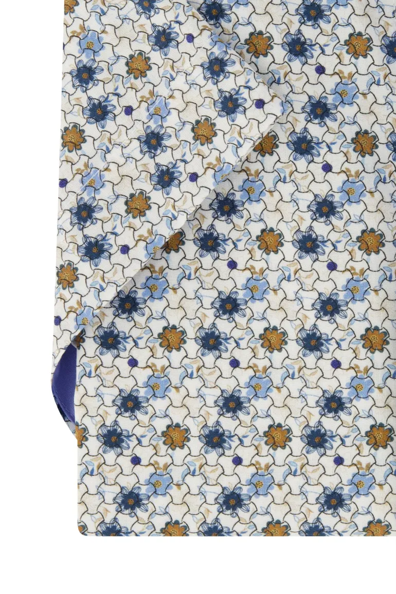 Portofino overhemd korte mouw blauw geprint wijde fit