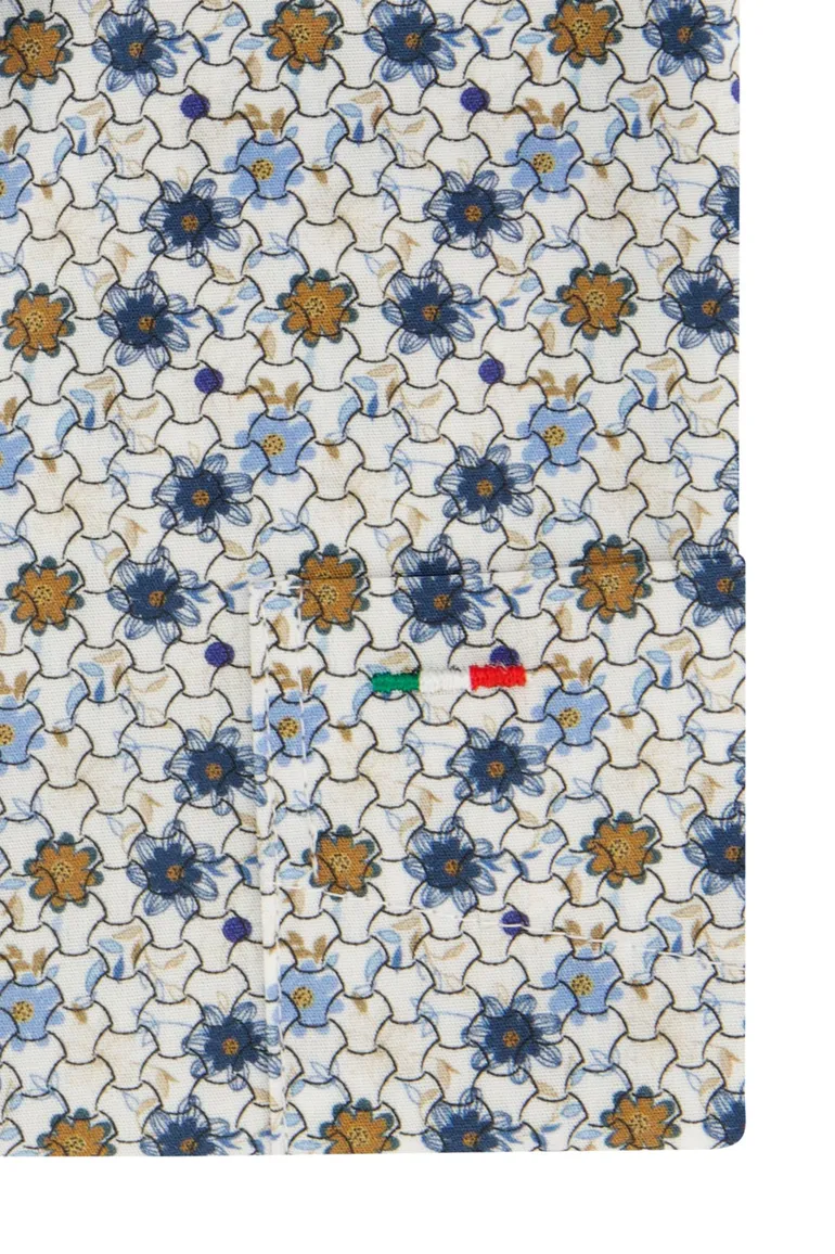 Portofino overhemd korte mouw blauw geprint wijde fit
