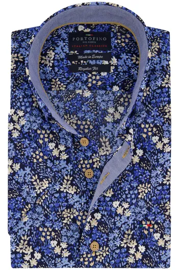 Portofino Portofino overhemd korte mouw wijde fit geprint blauw