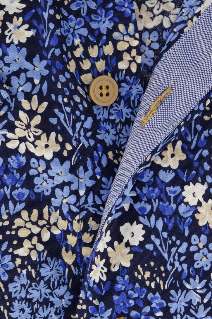Portofino overhemd korte mouw blauw geprint wijde fit
