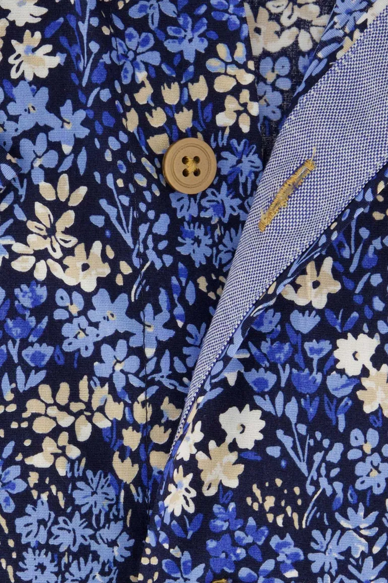 Portofino overhemd korte mouw wijde fit geprint blauw