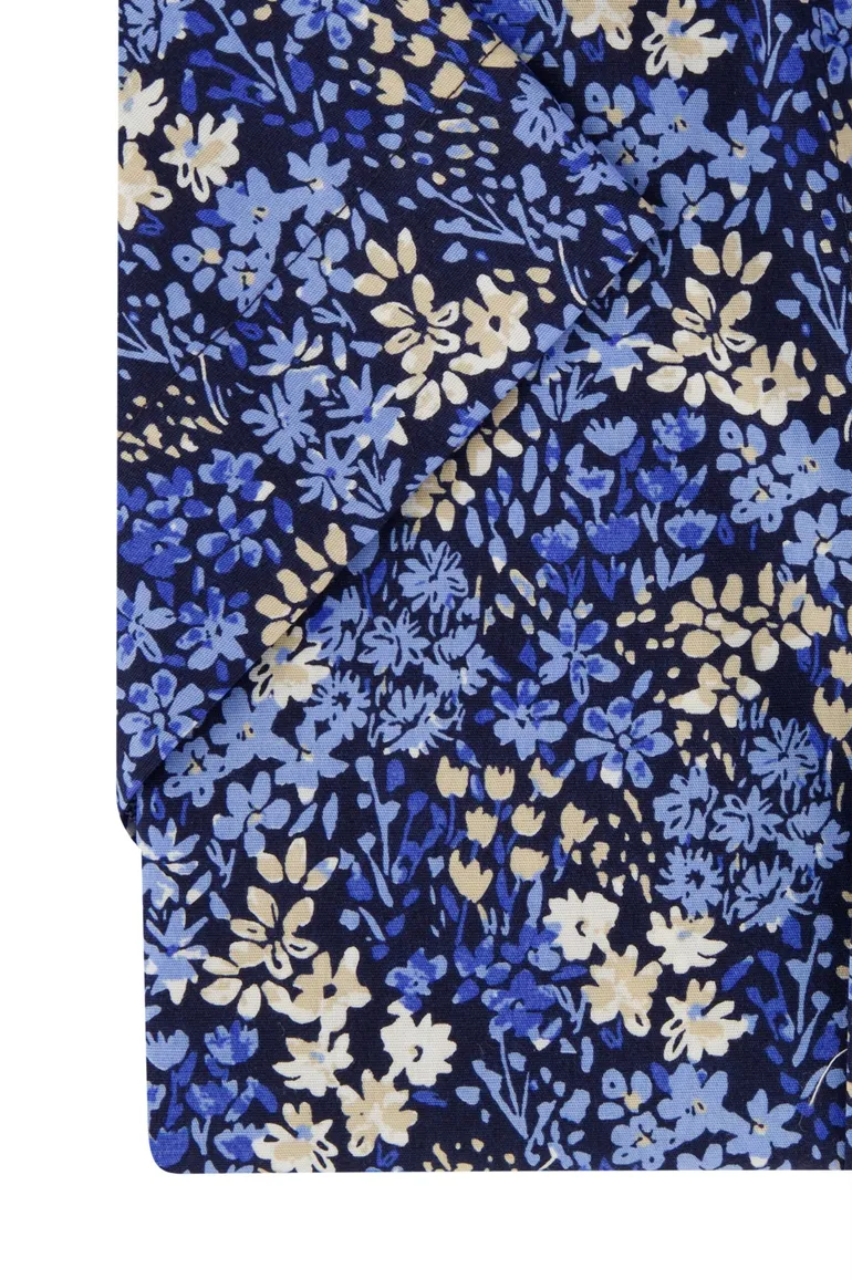 Portofino overhemd korte mouw wijde fit geprint blauw