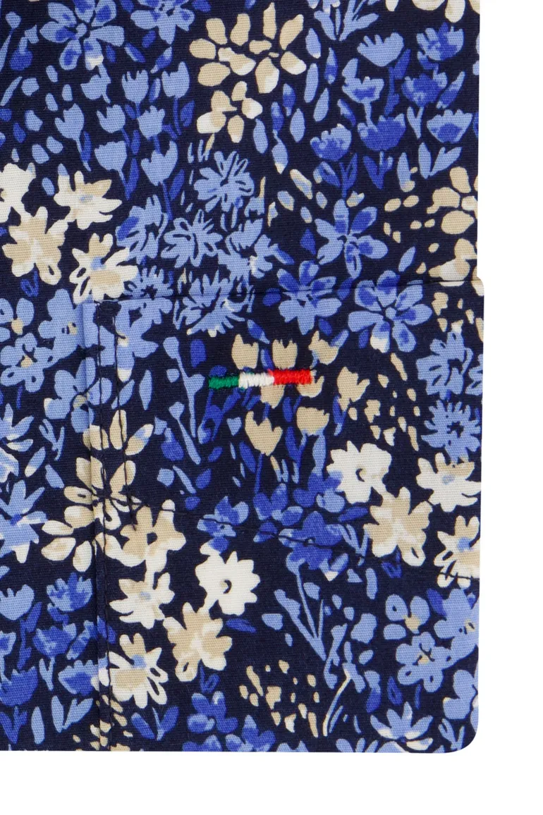 Portofino overhemd korte mouw wijde fit geprint blauw