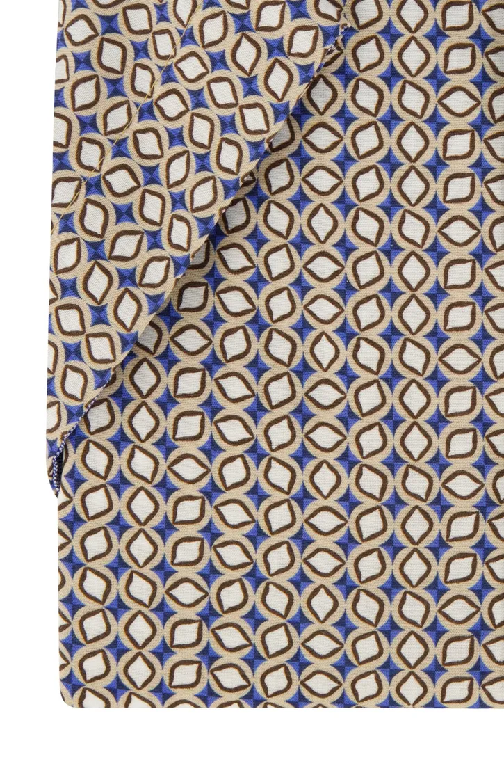Katoenen Portofino overhemd korte mouw beige geprint