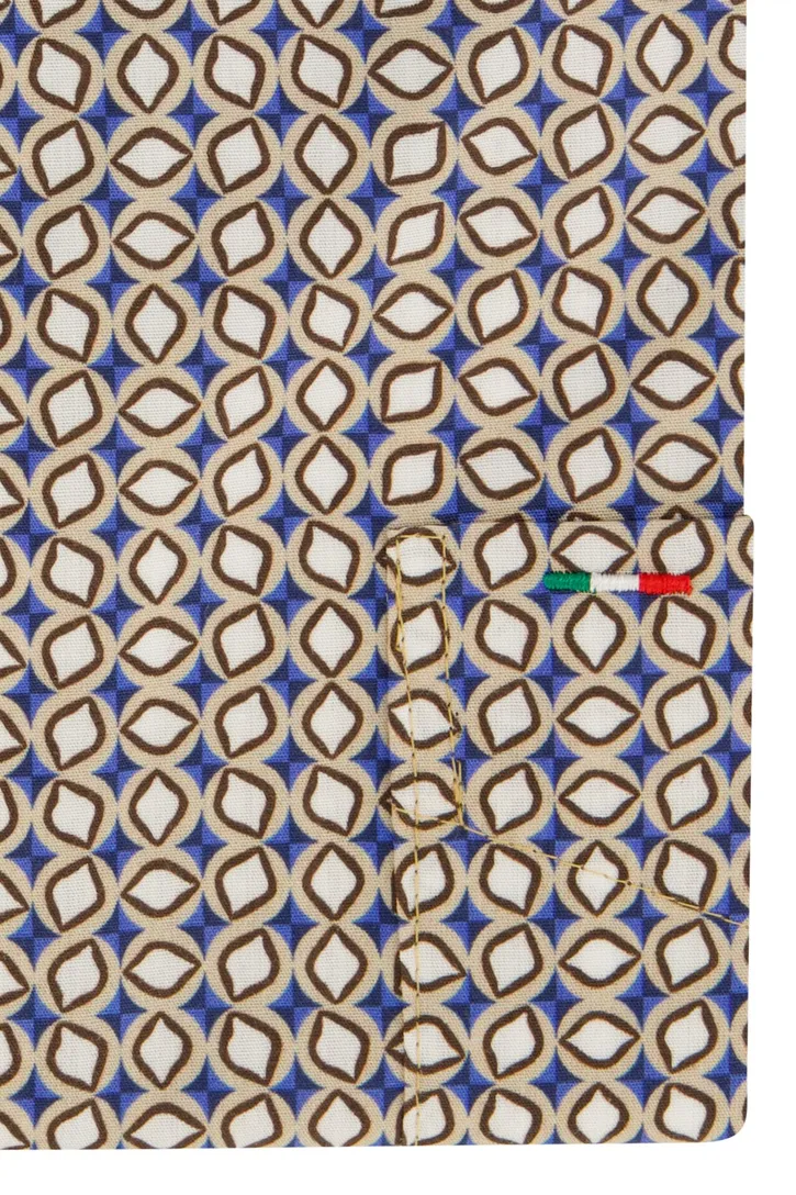 Katoenen Portofino overhemd korte mouw beige geprint