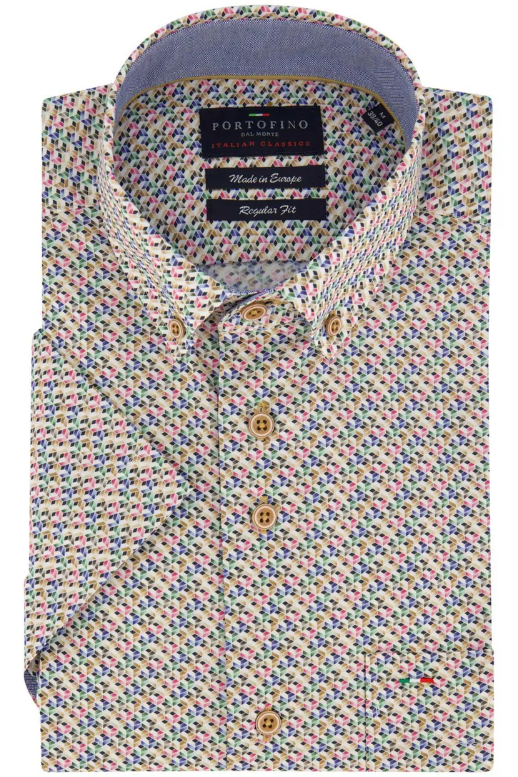 Portofino overhemd korte mouw multicolor geprint wijde fit