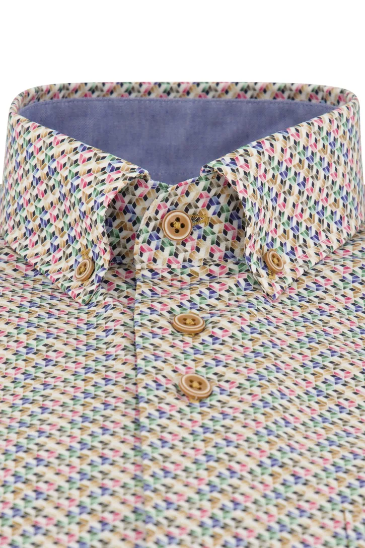 Portofino overhemd korte mouw multicolor geprint wijde fit