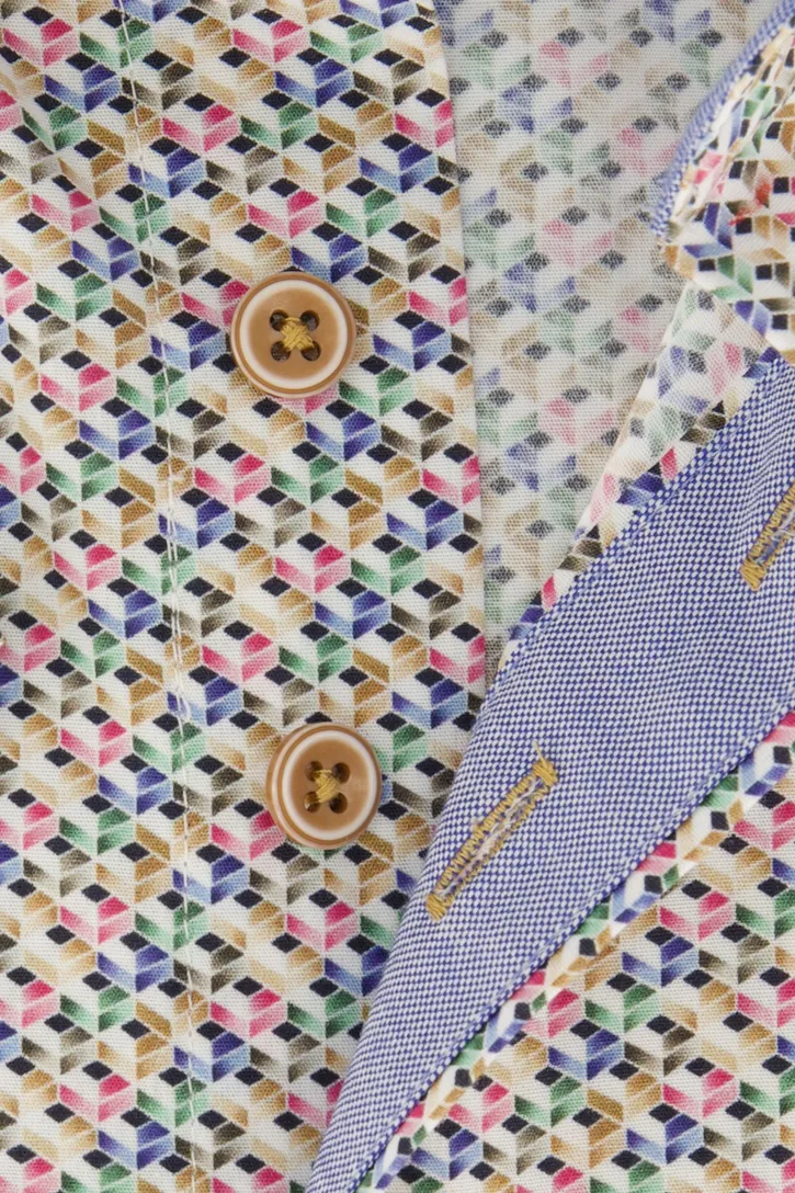 Portofino overhemd korte mouw multicolor geprint wijde fit