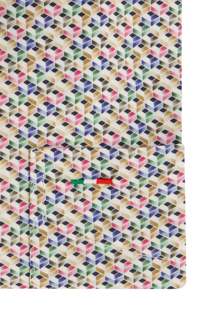 Portofino overhemd korte mouw multicolor geprint wijde fit