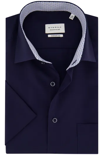 Eterna Eterna katoenen overhemd korte mouw donkerblauw Comfort Fit strijkvrij
