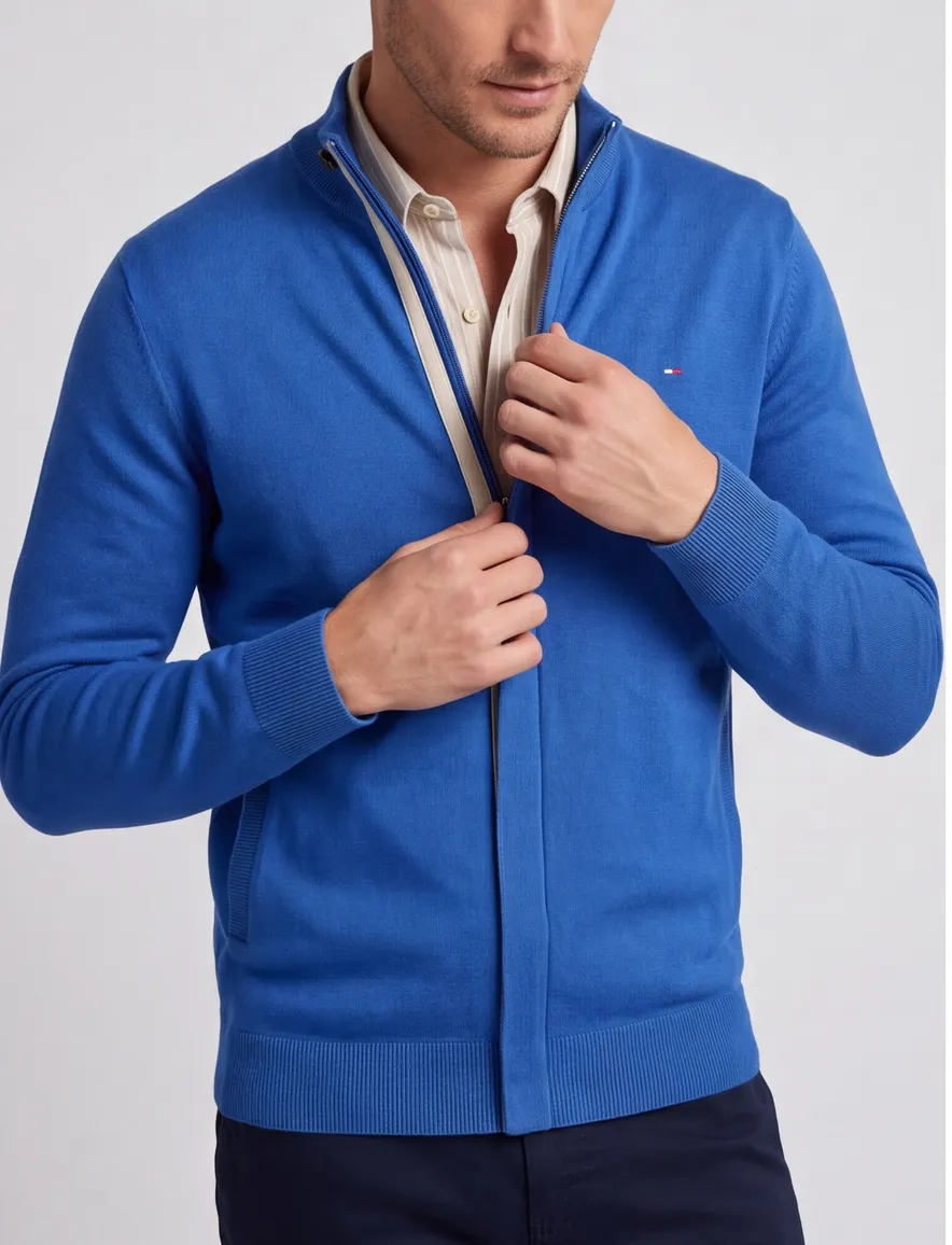 Portofino vest blauw effen katoen