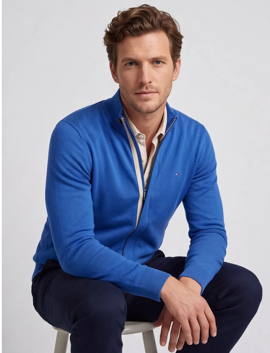 Portofino vest blauw effen katoen