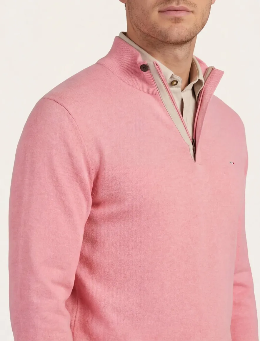 Portofino trui half zip roze effen