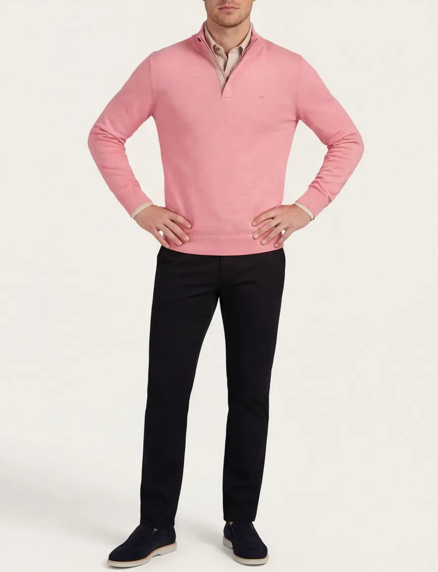 Portofino trui half zip roze effen