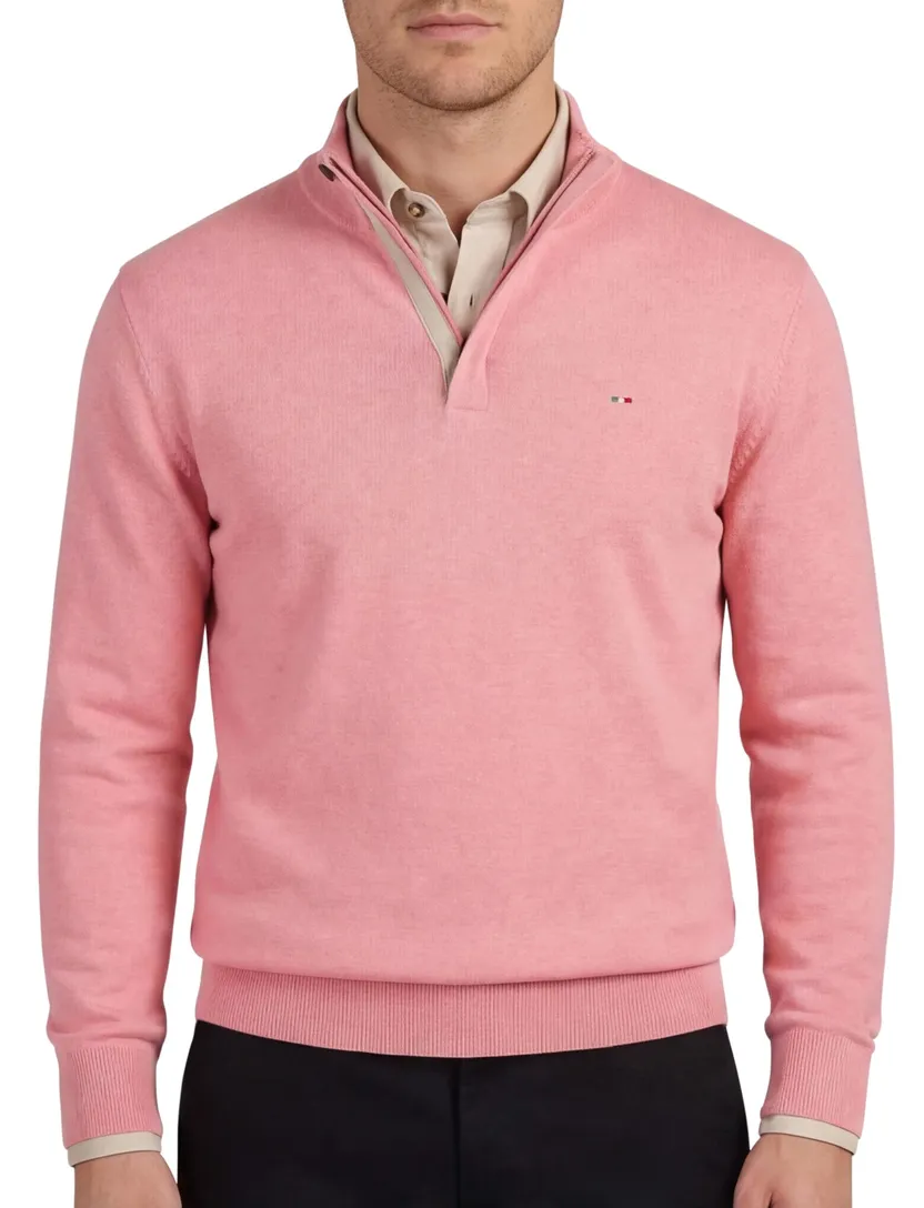 Portofino half zip trui roze katoen