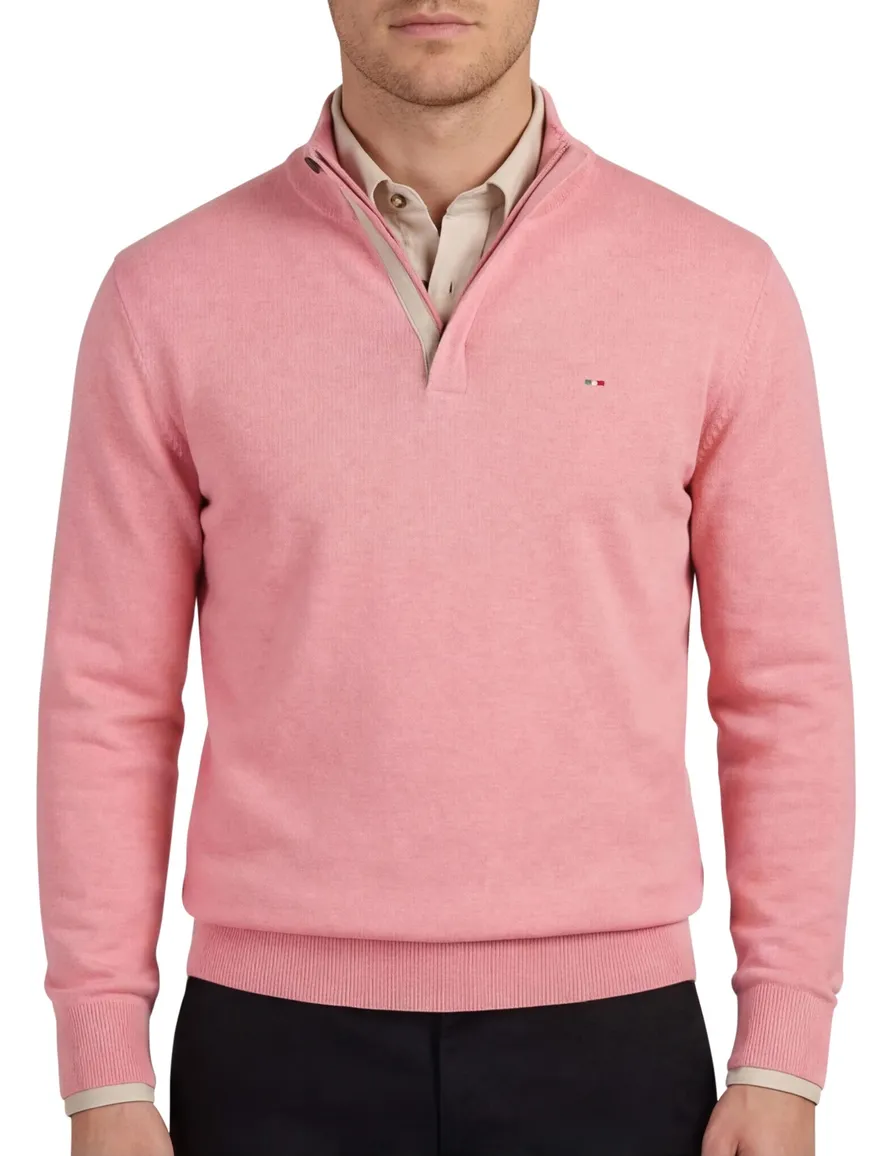 Portofino trui half zip roze effen