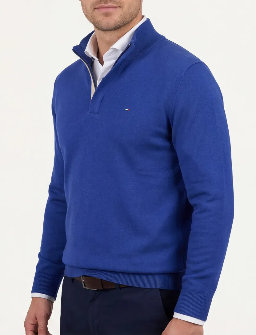 Portofino trui half zip lichtblauw katoen