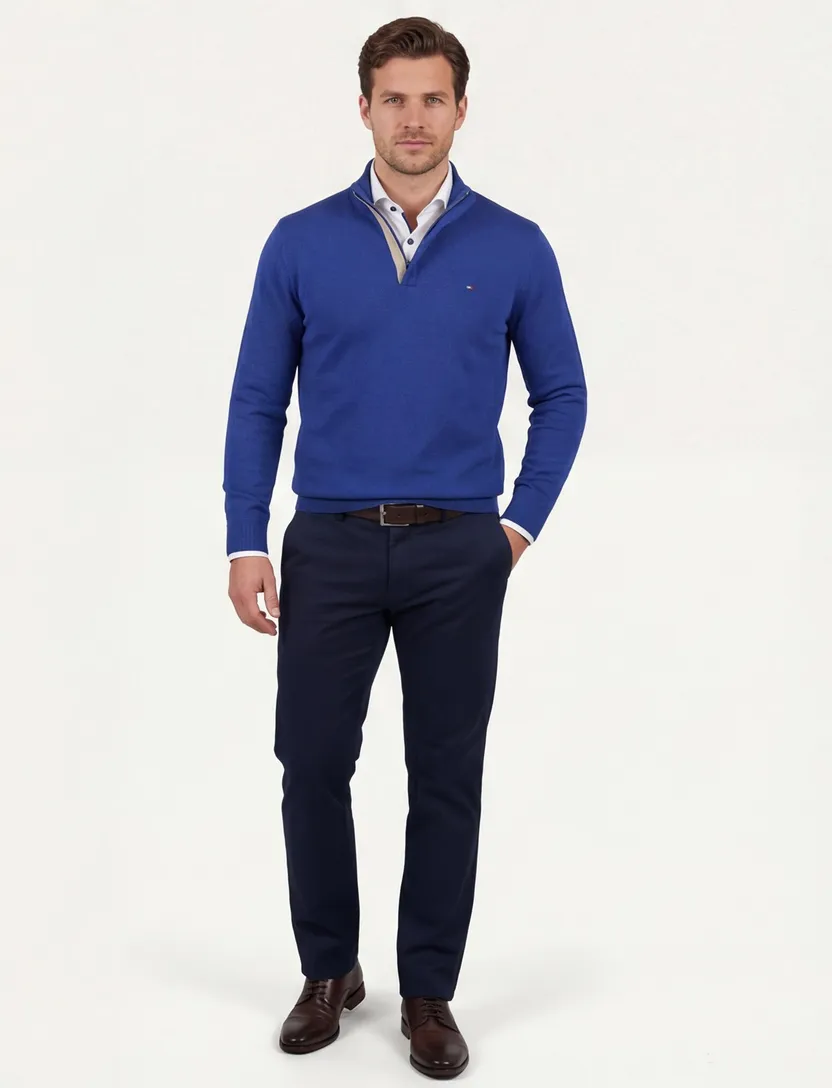 Portofino trui half zip lichtblauw katoen