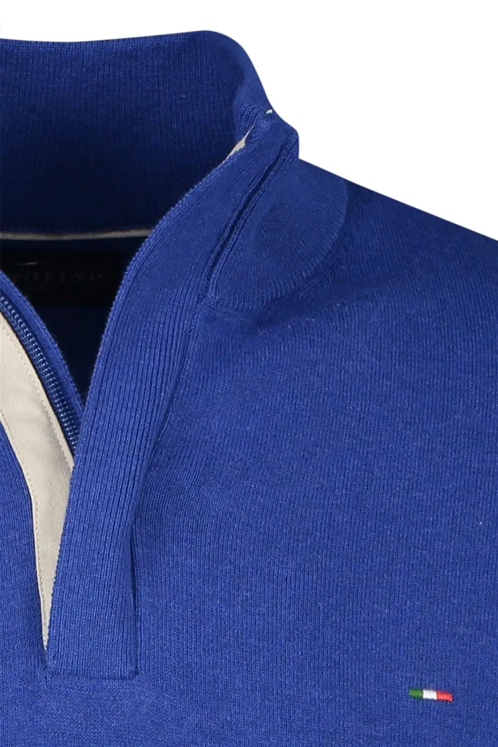 Portofino trui half zip lichtblauw katoen