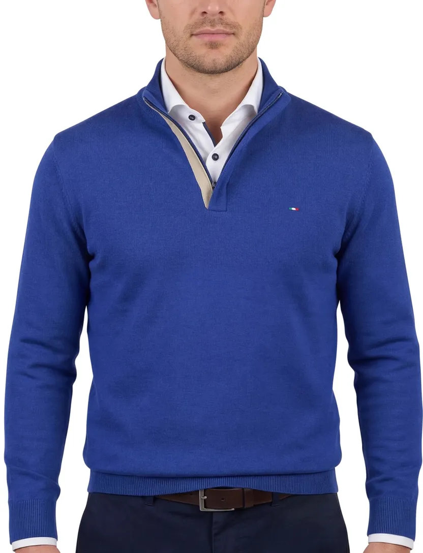 Portofino trui half zip lichtblauw katoen
