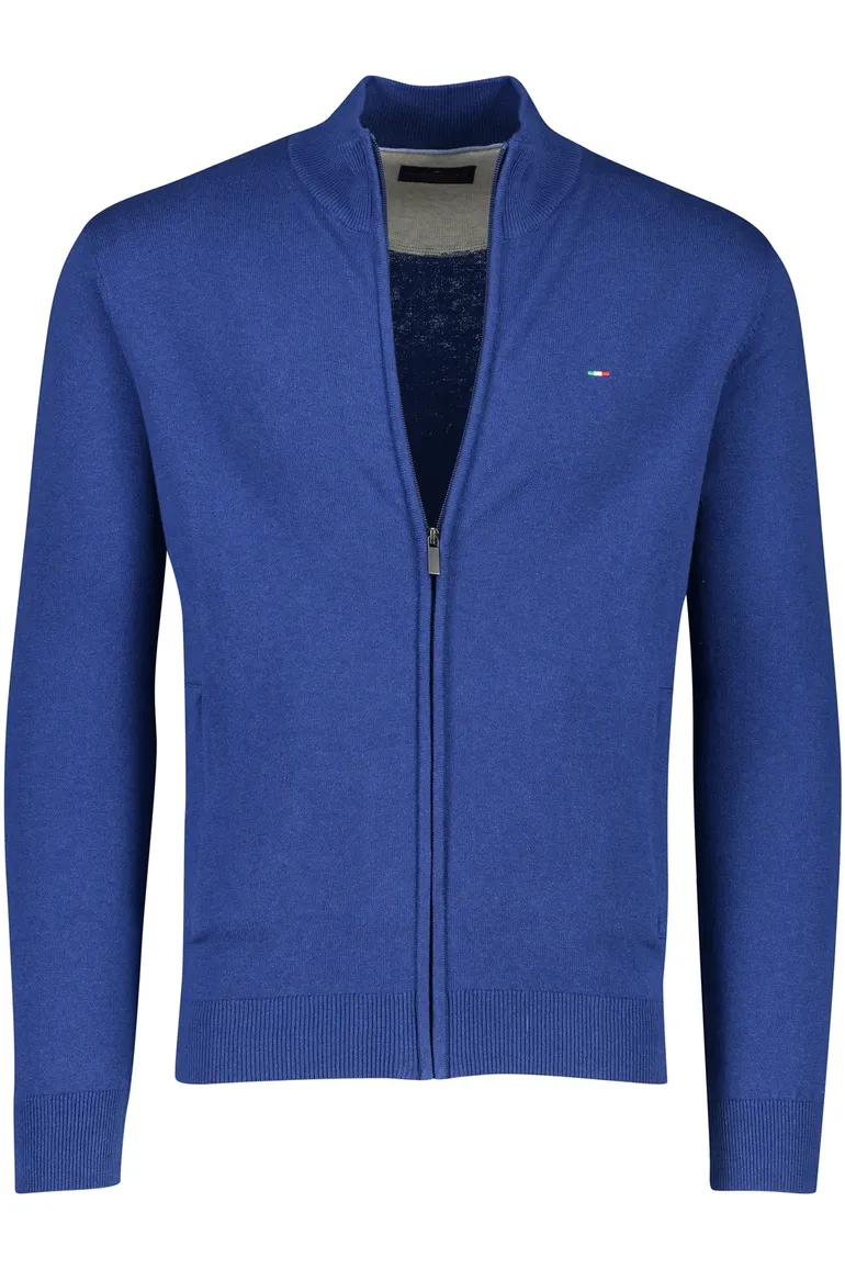 Portofino vest blauw rits effen hoge hals katoen