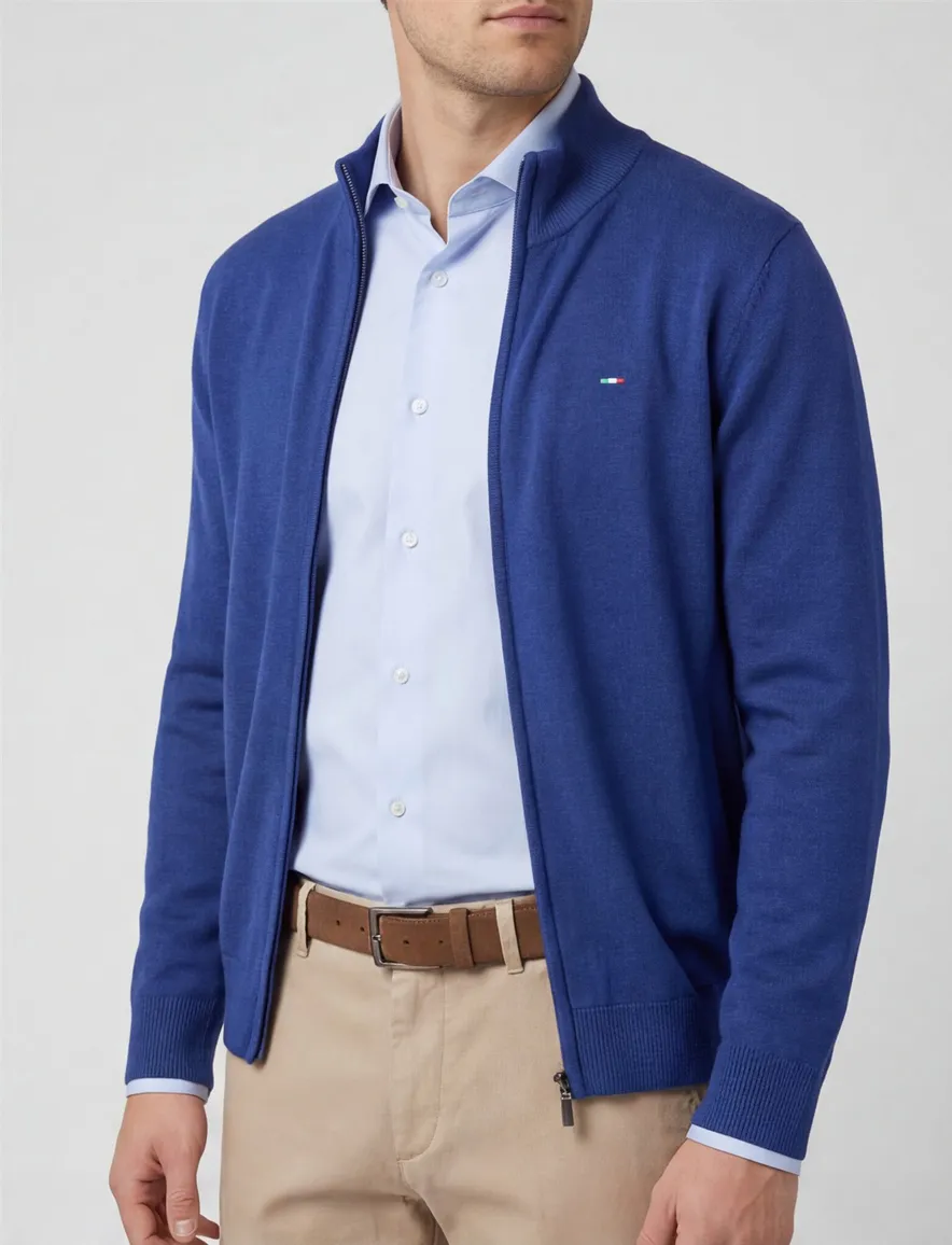 Portofino vest blauw rits effen hoge hals katoen