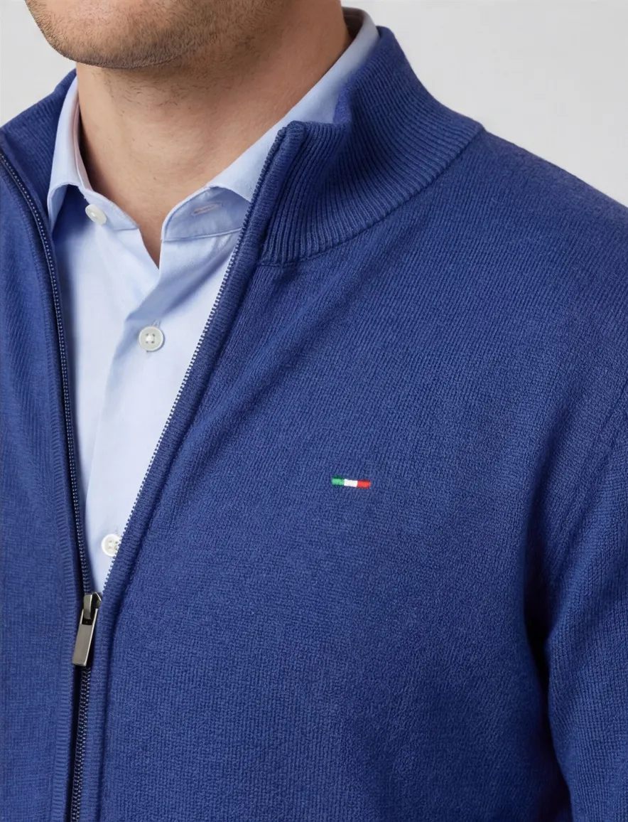 Portofino vest blauw rits effen hoge hals katoen