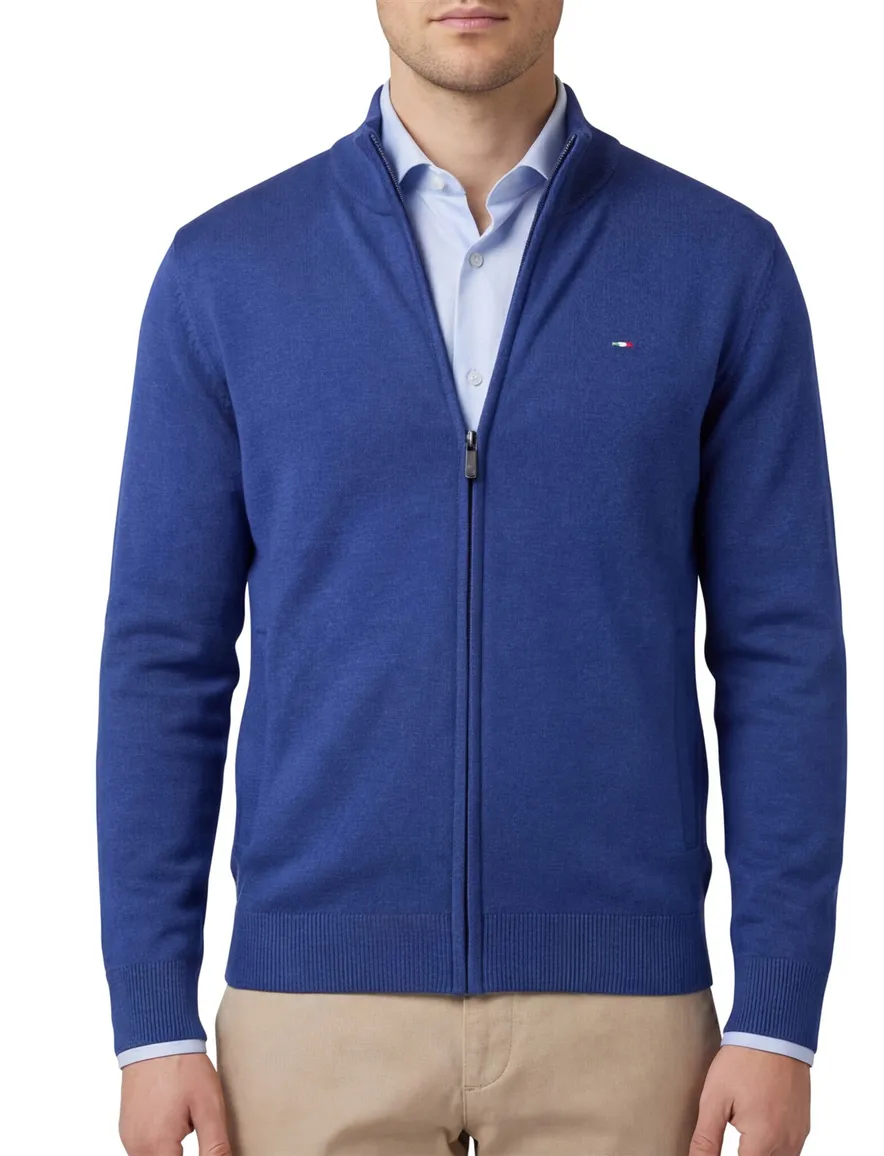 Portofino vest blauw rits effen hoge hals katoen