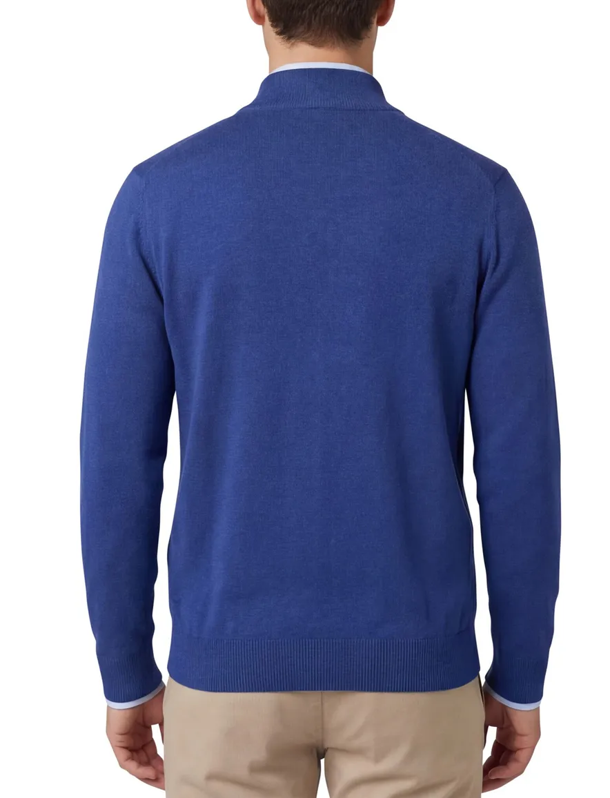 Portofino vest blauw rits effen hoge hals katoen