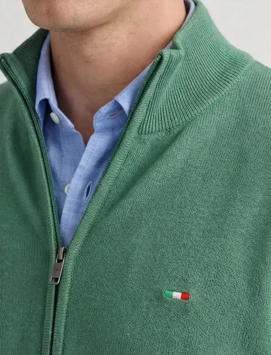 Portofino vest effen groen katoen rits
