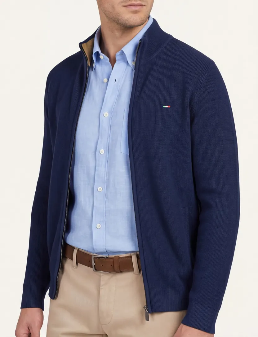 katoenen Portofino vest donkerblauw rits
