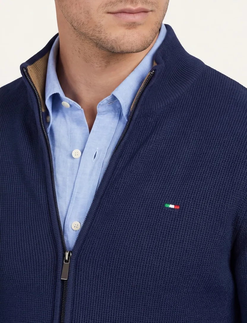 katoenen Portofino vest donkerblauw rits