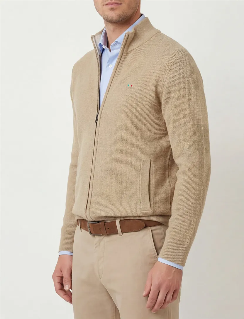 katoenen Portofino vest rits effen camel