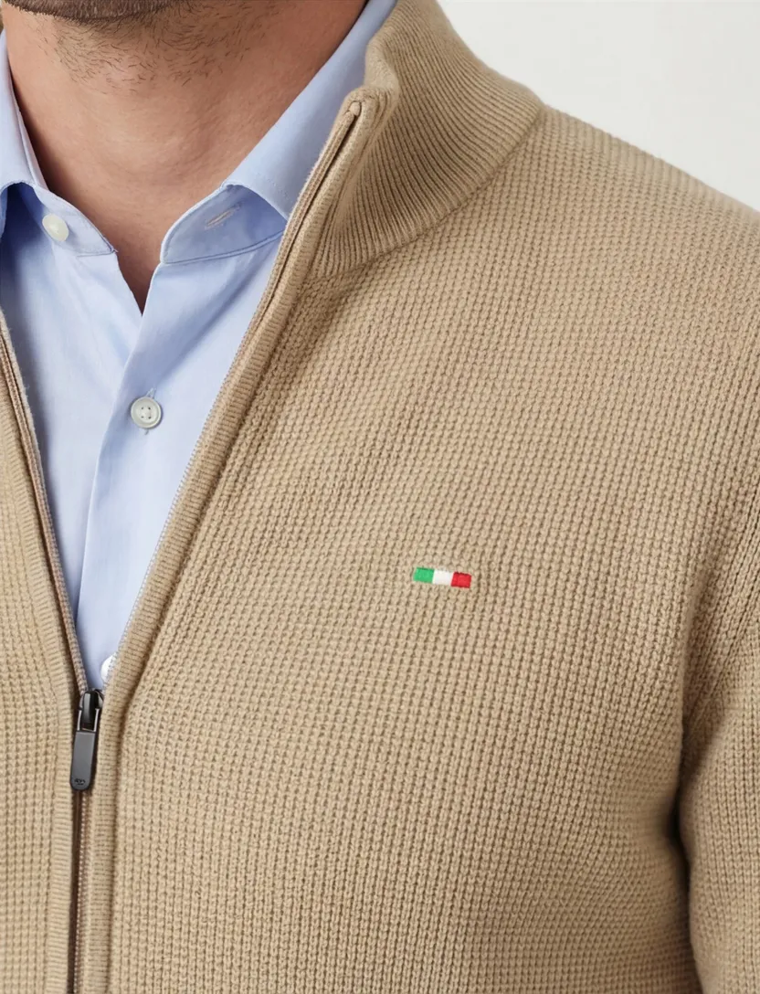 katoenen Portofino vest rits effen camel