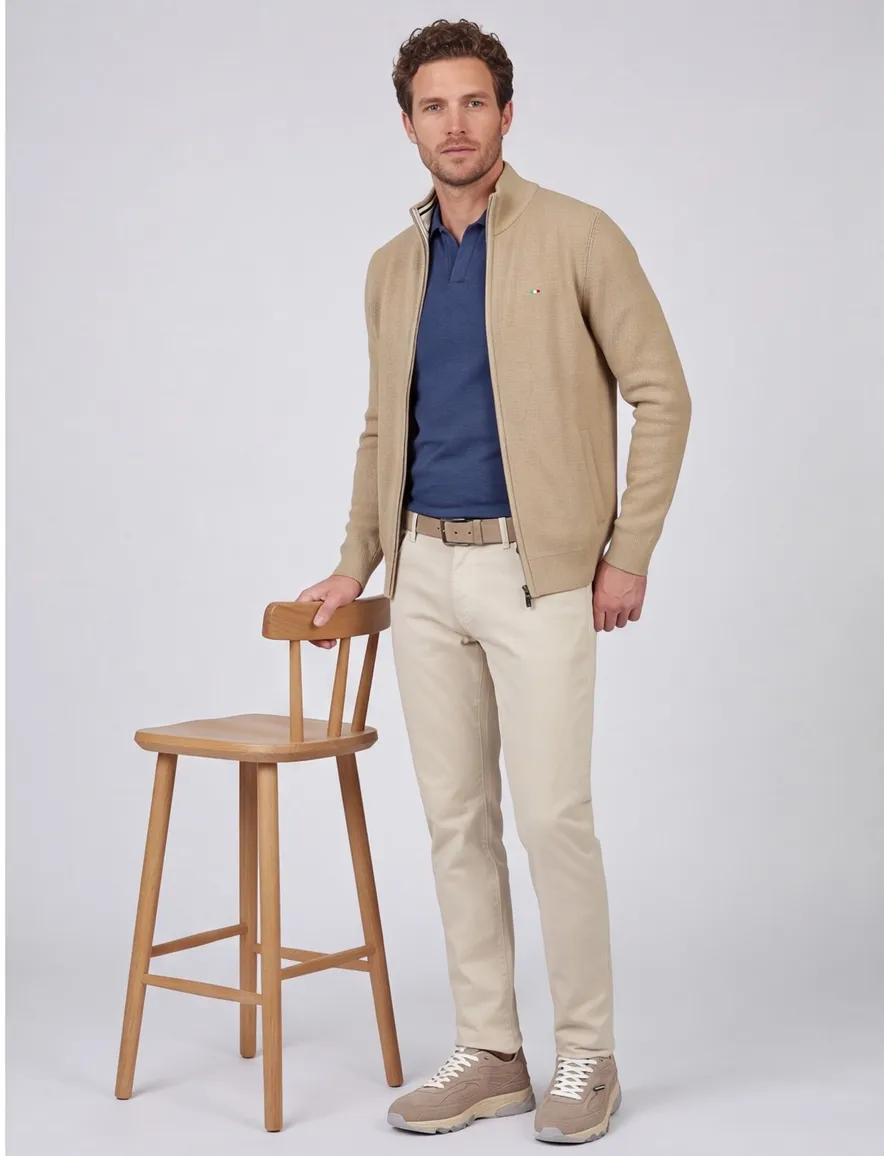 Portofino vest effen camel katoen