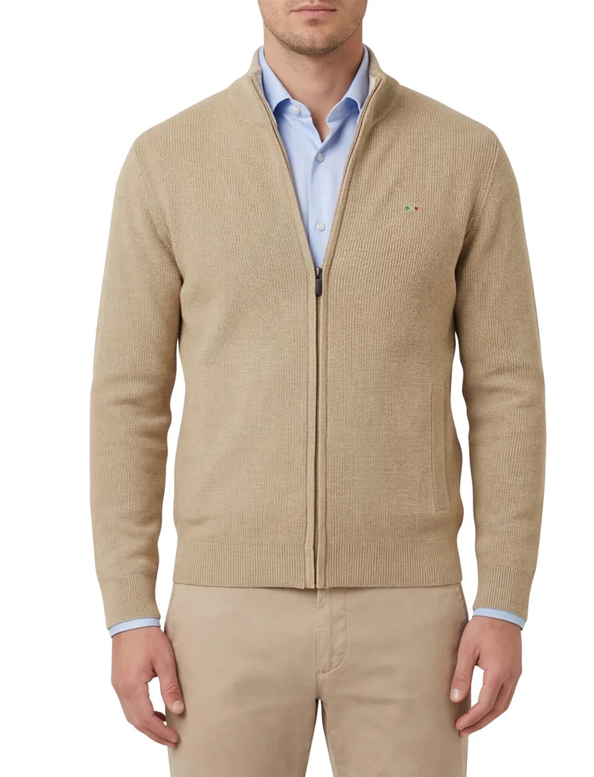 katoenen Portofino vest rits effen camel