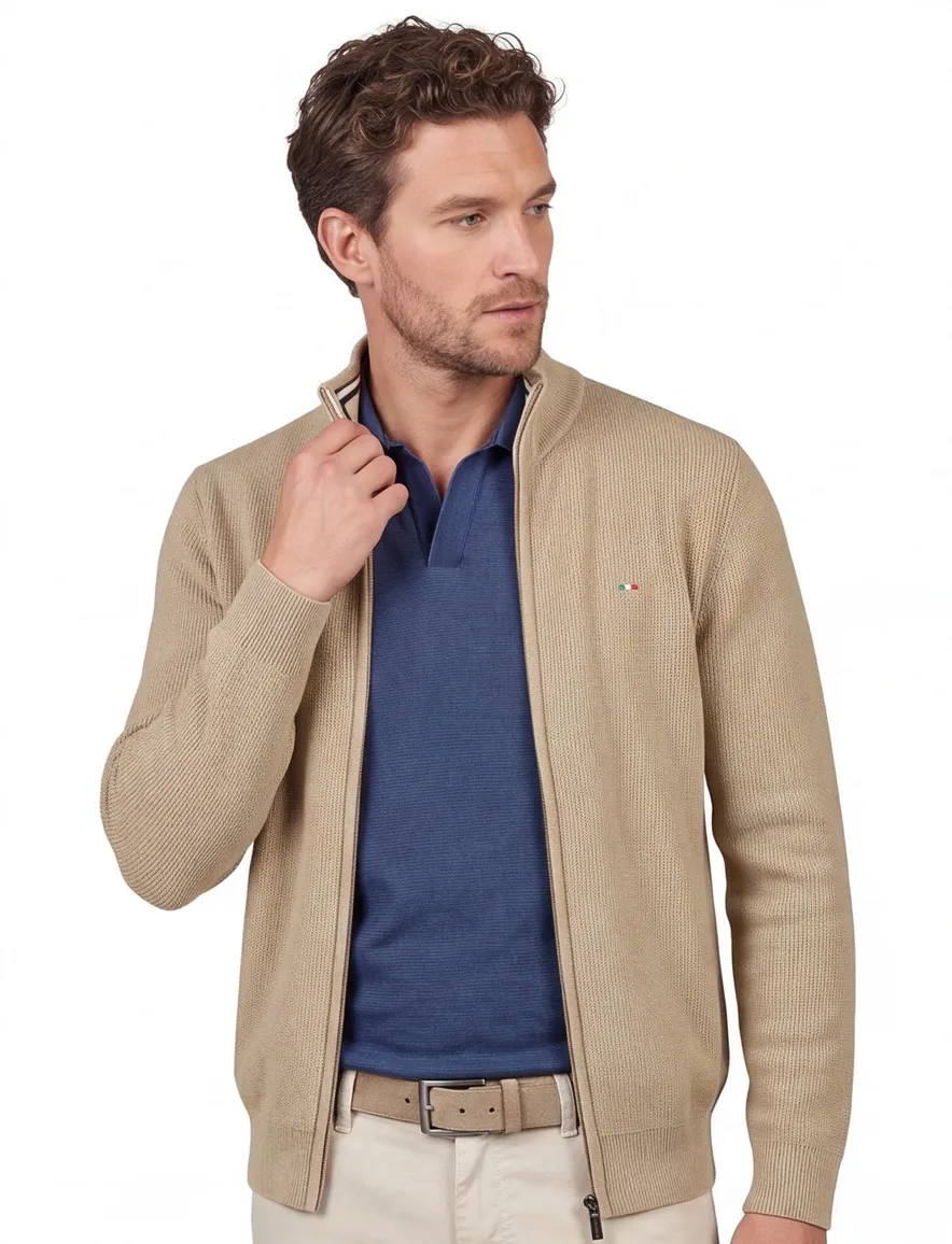 Portofino vest effen camel katoen