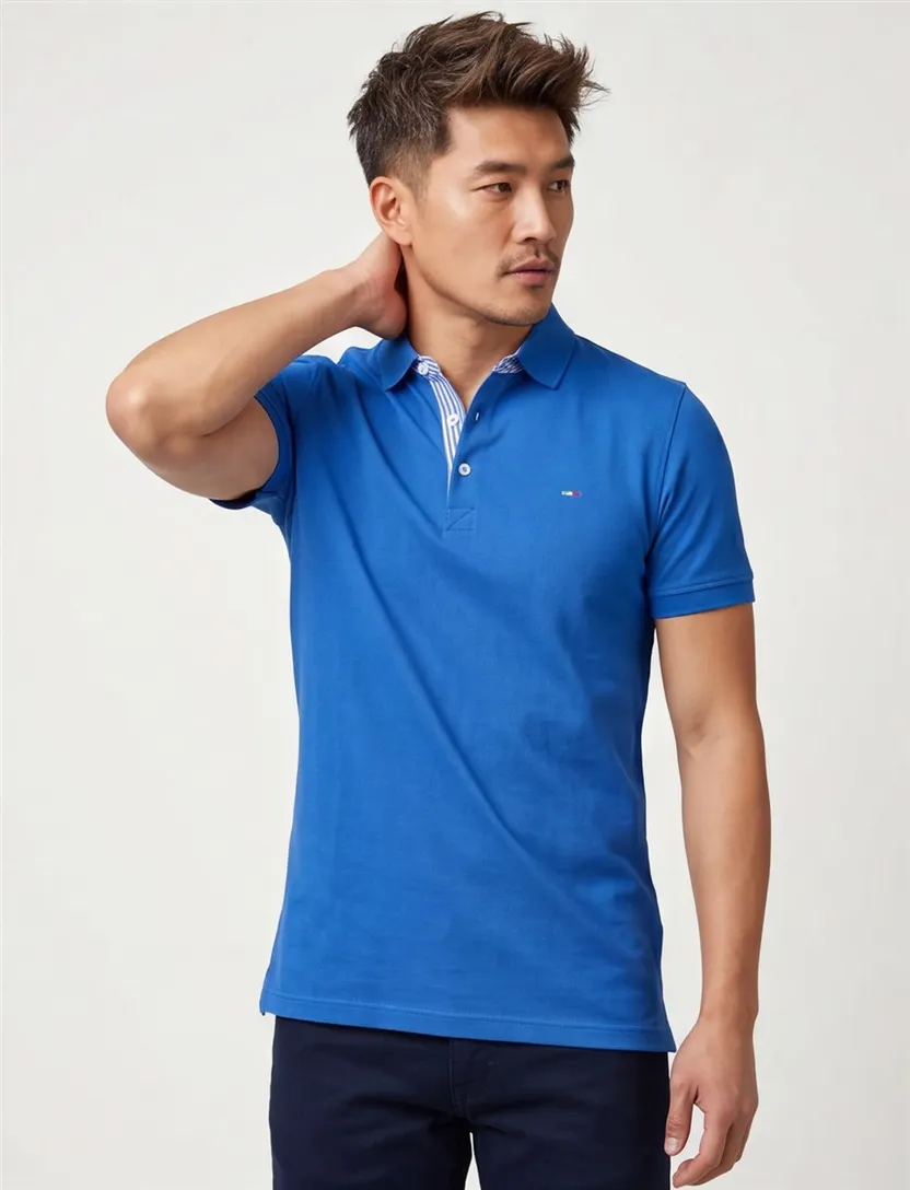 Extra lang Portofino polo katoen korte mouw blauw