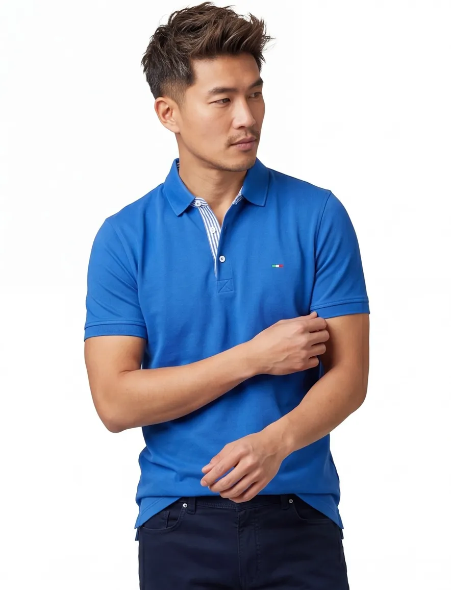 Blauwe Portofino polo extra lang katoen 3-knoops