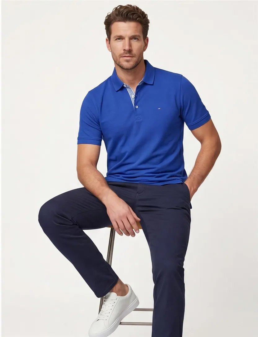 Korte mouw katoenen Portofino polo extra lang blauw
